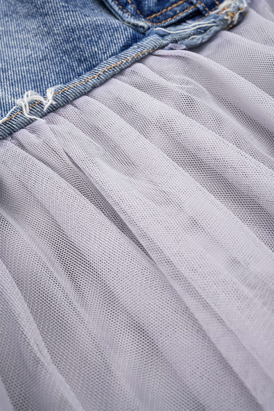 Plus Size Denim Mesh Patchwork High-Waisted Skirt