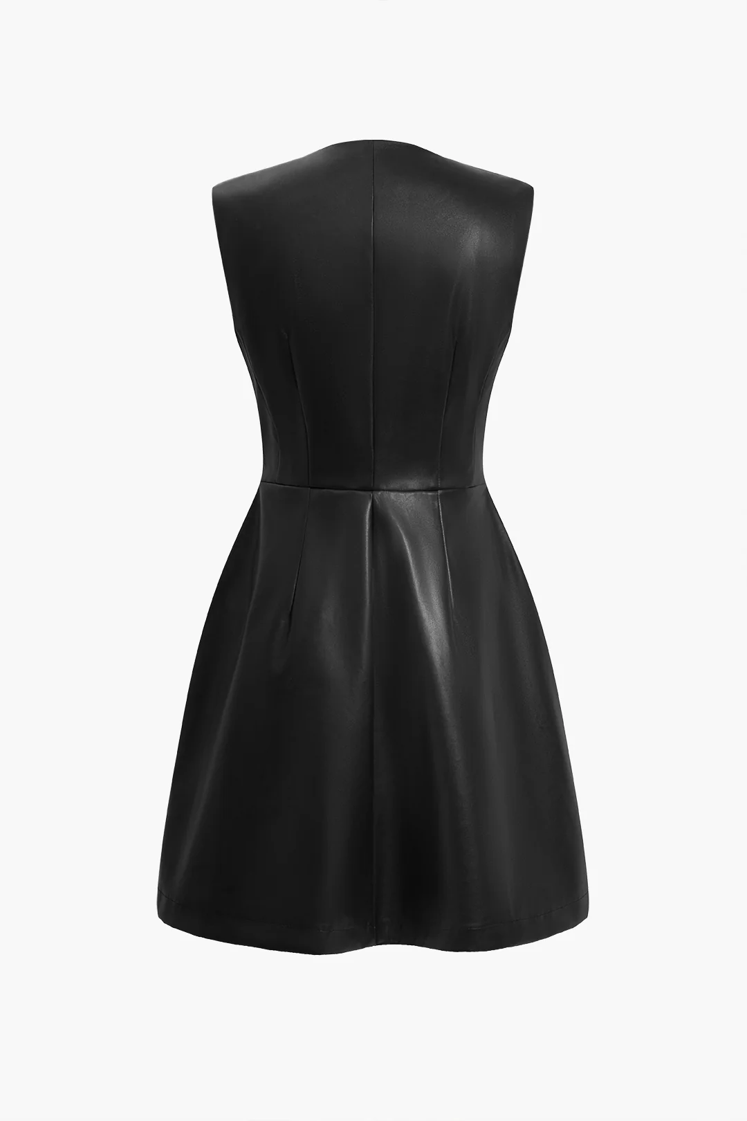 Solid Faux Leather Button Mini Dress