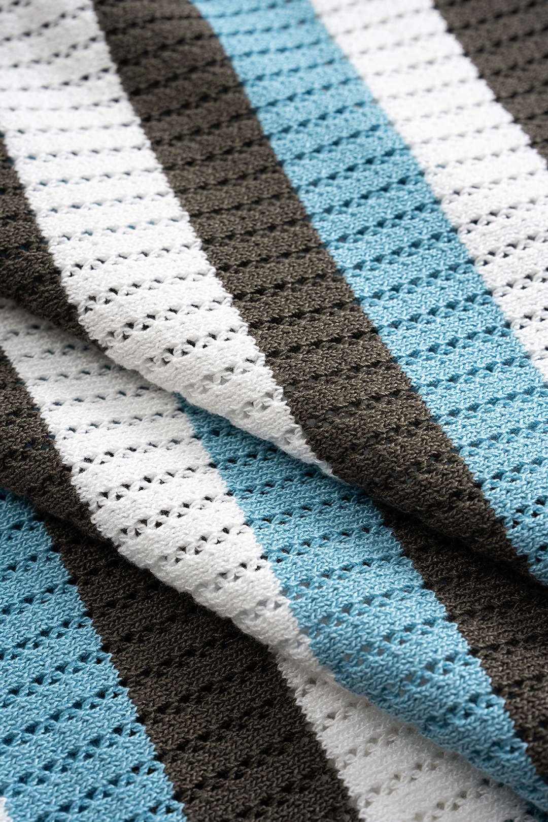 Color Block Stripes Print Knit Button Hollow Out Short-Sleeve Top