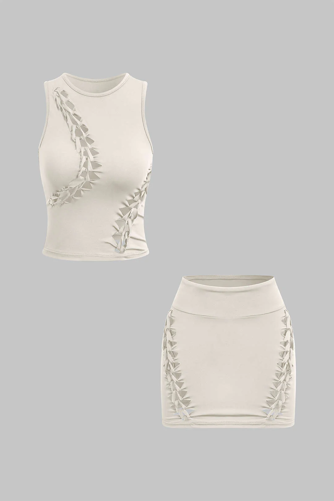 Braided Cut Out Round Neck Tank Top And Skirt Set