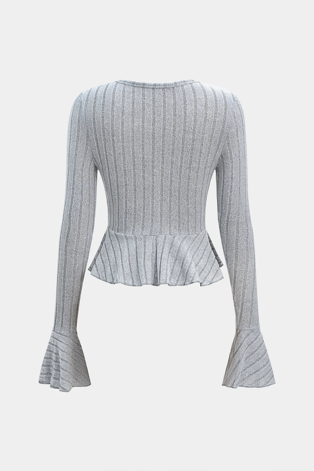 V-Neck Button Detail Ruffle Long-Sleeve Top