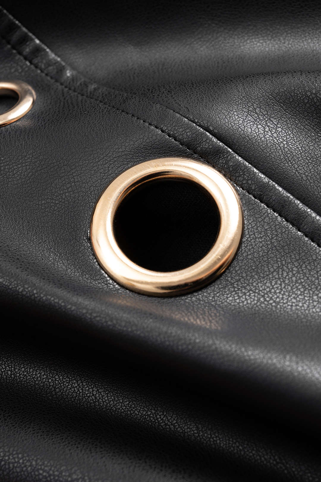 Faux Leather Metallic Zipper Hollow Out Ring Trousers