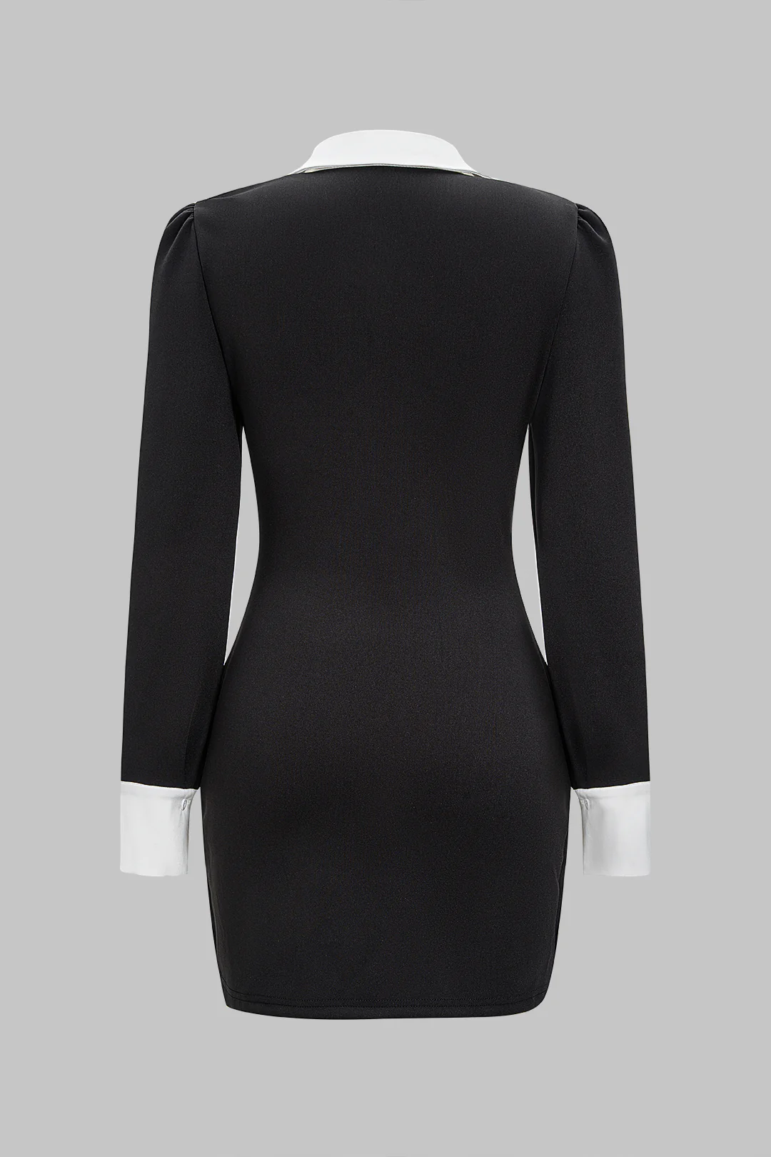 Contrasting Collar Buttoned Long-Sleeve Mini Dress