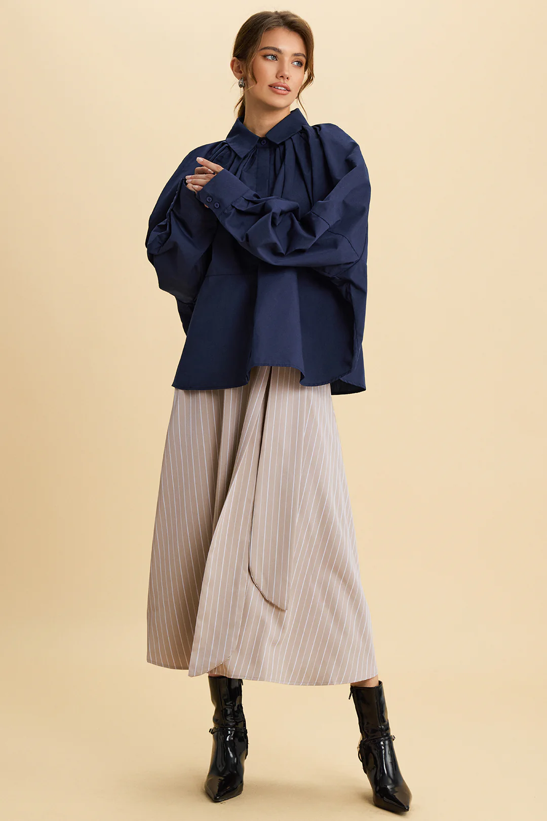 Stripes Print High Waist Tie-Up Skirt