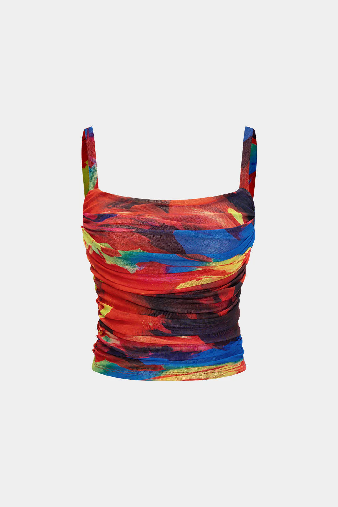 Mesh Abstract Pattern Ruched Slip Camisole Top