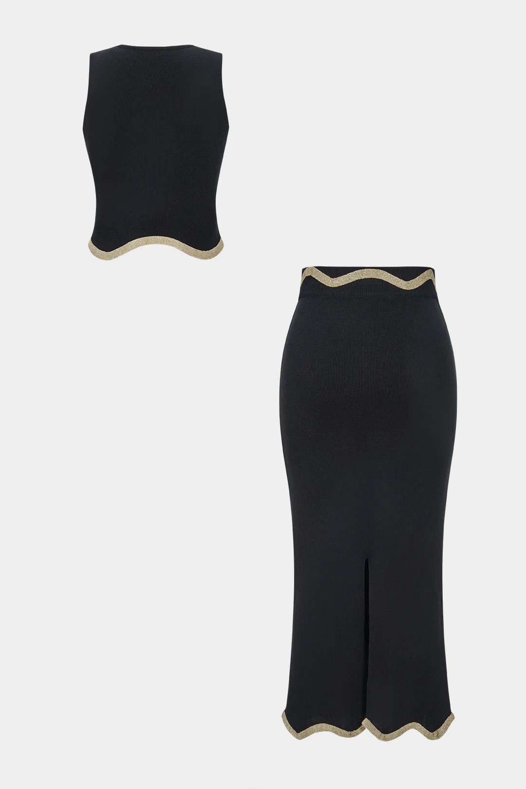 Knit Contrast Round Neck Tank Top and Skirt Combo