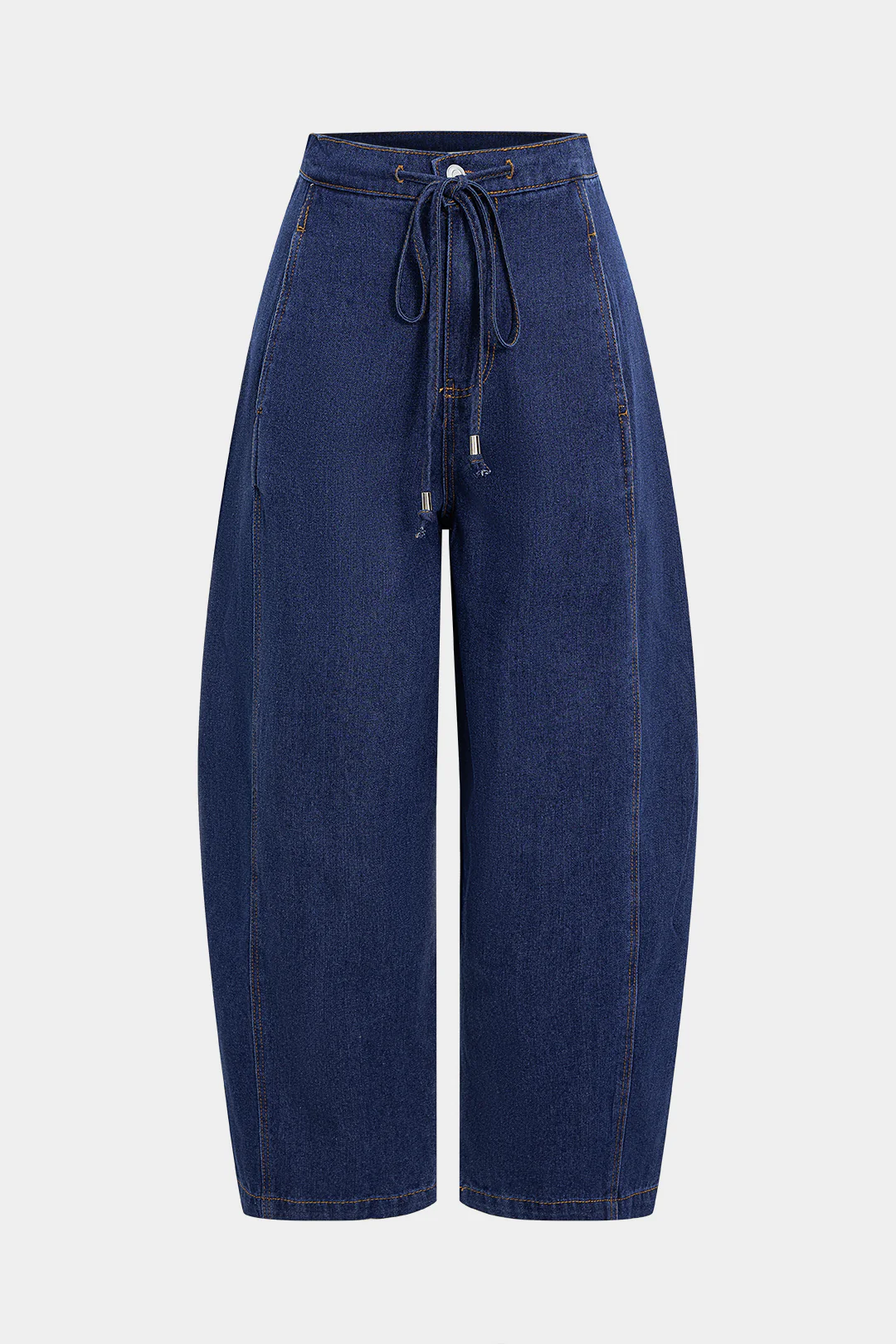 Denim Tie-Up Barrel High-Waist Jeans