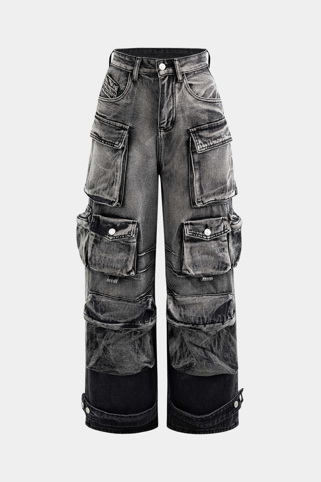 Ombre Multi-Pocket Wide-Leg Cargo Denim Trousers