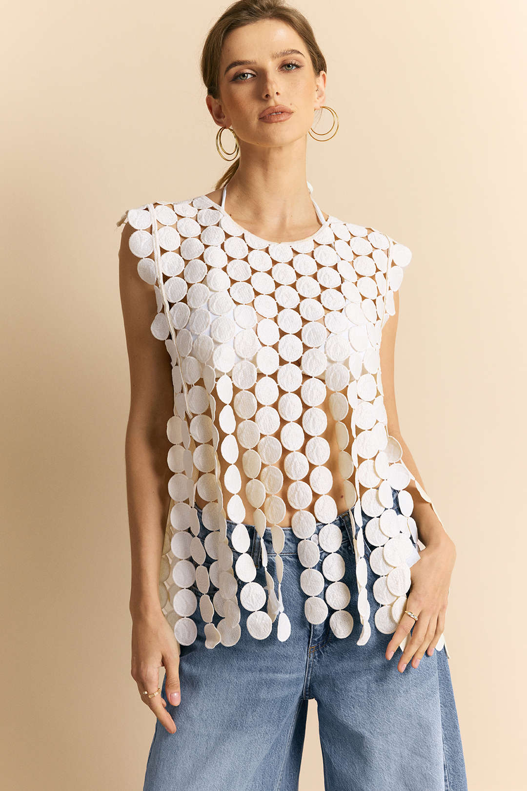 Irregular Fringed Tie-Back Tank Top