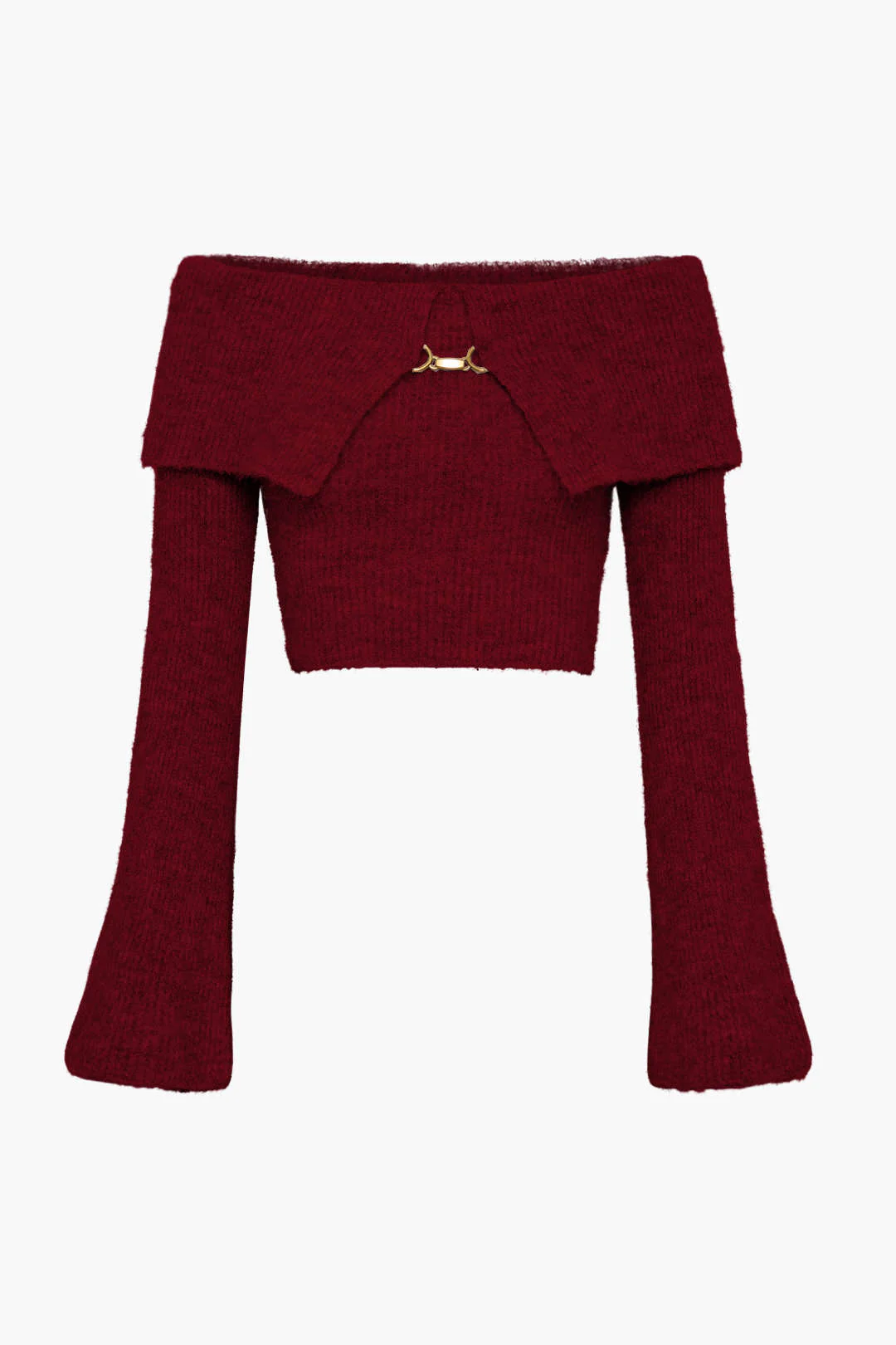 Solid Metallic Knit Off-Shoulder Long-Sleeve Top