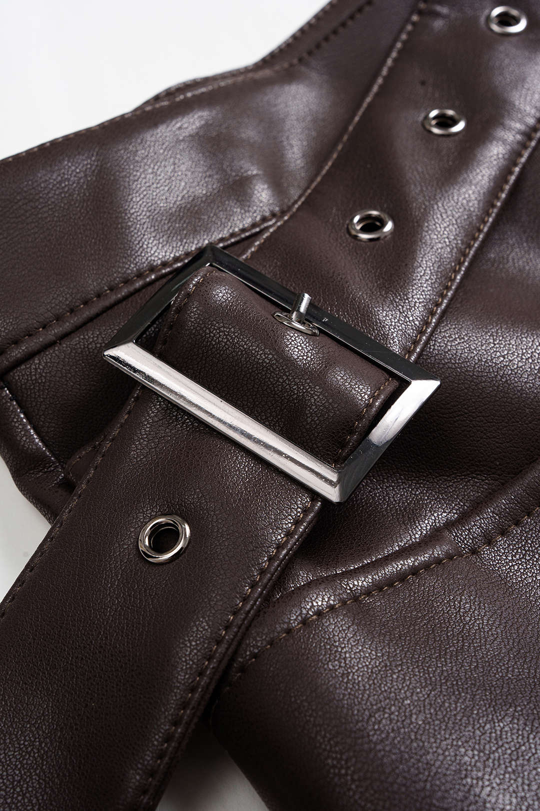 Plaid Print Faux Leather Patchwork Irregular Hem Skirt