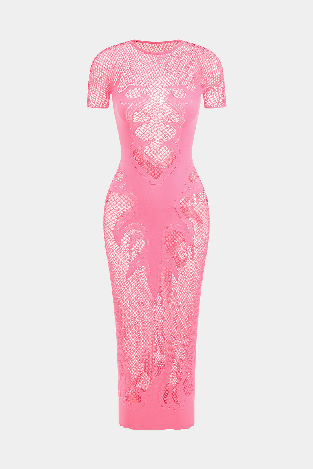 Knit Cut-Out Sheer Short-Sleeve Dress