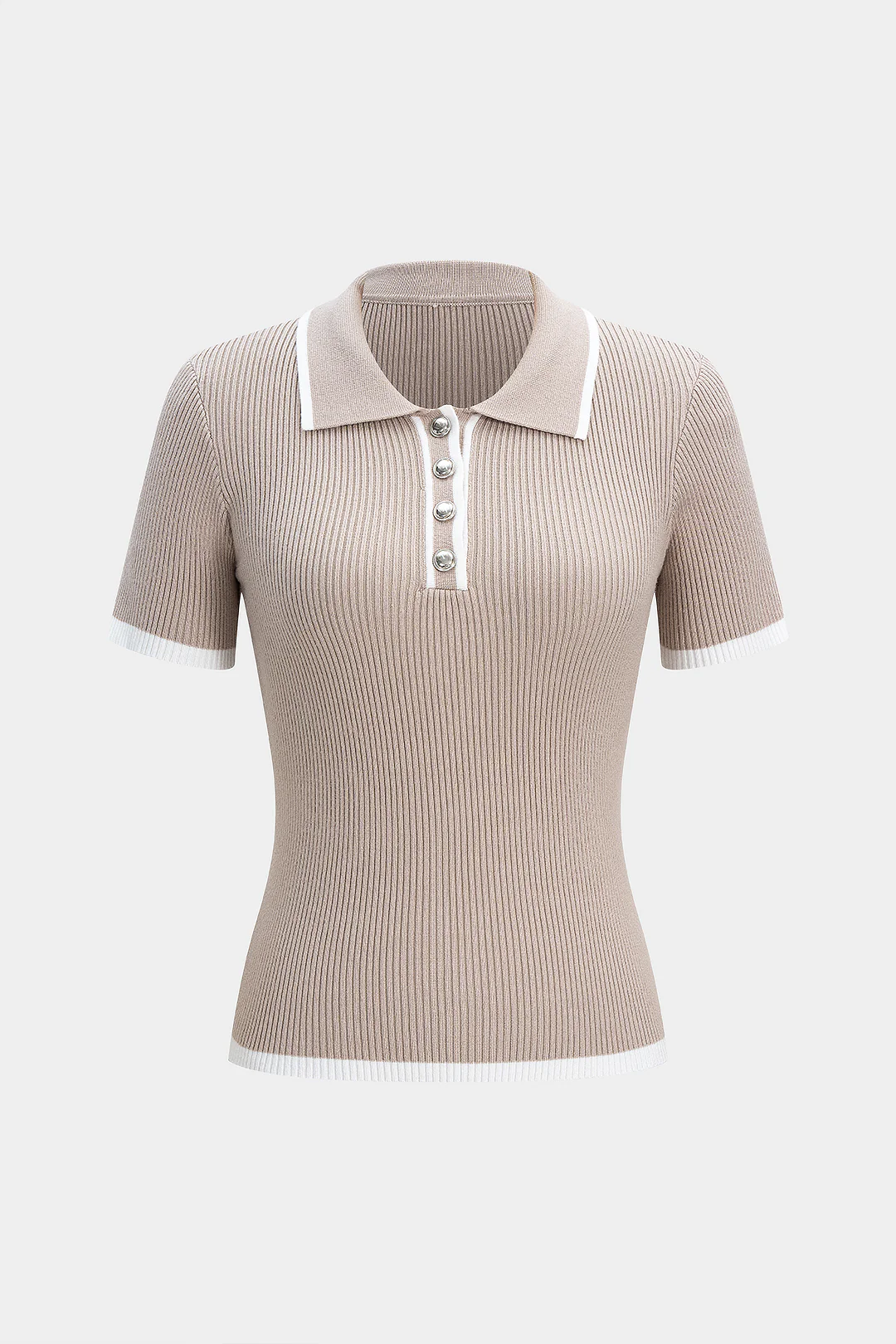 Knit Button Contrast Short-Sleeve Top