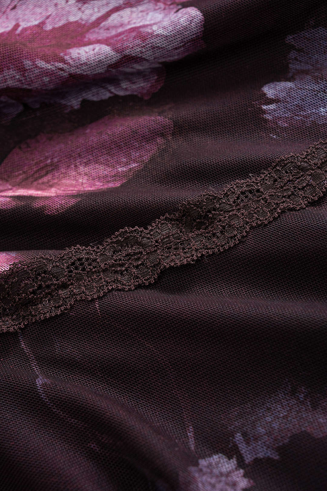 Mesh Floral Print Lace Trim Asymmetrical Sleeveless Mini Dress