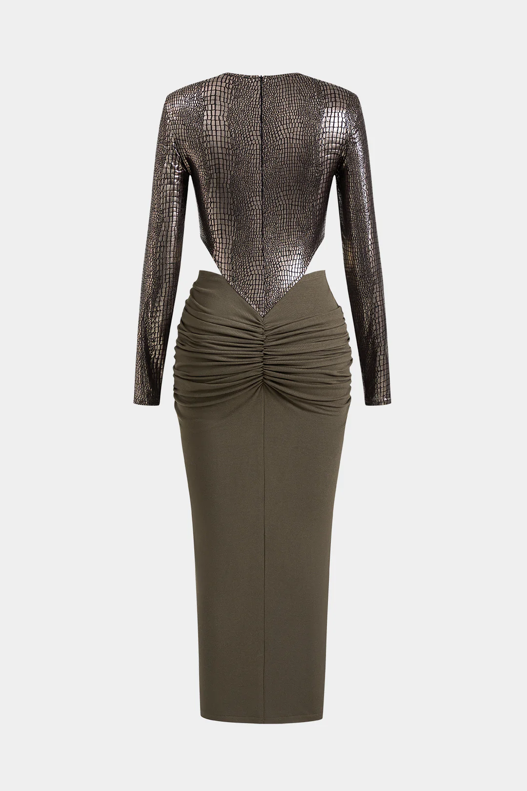 Faux Leather Patchwork Long Sleeve Maxi Dress