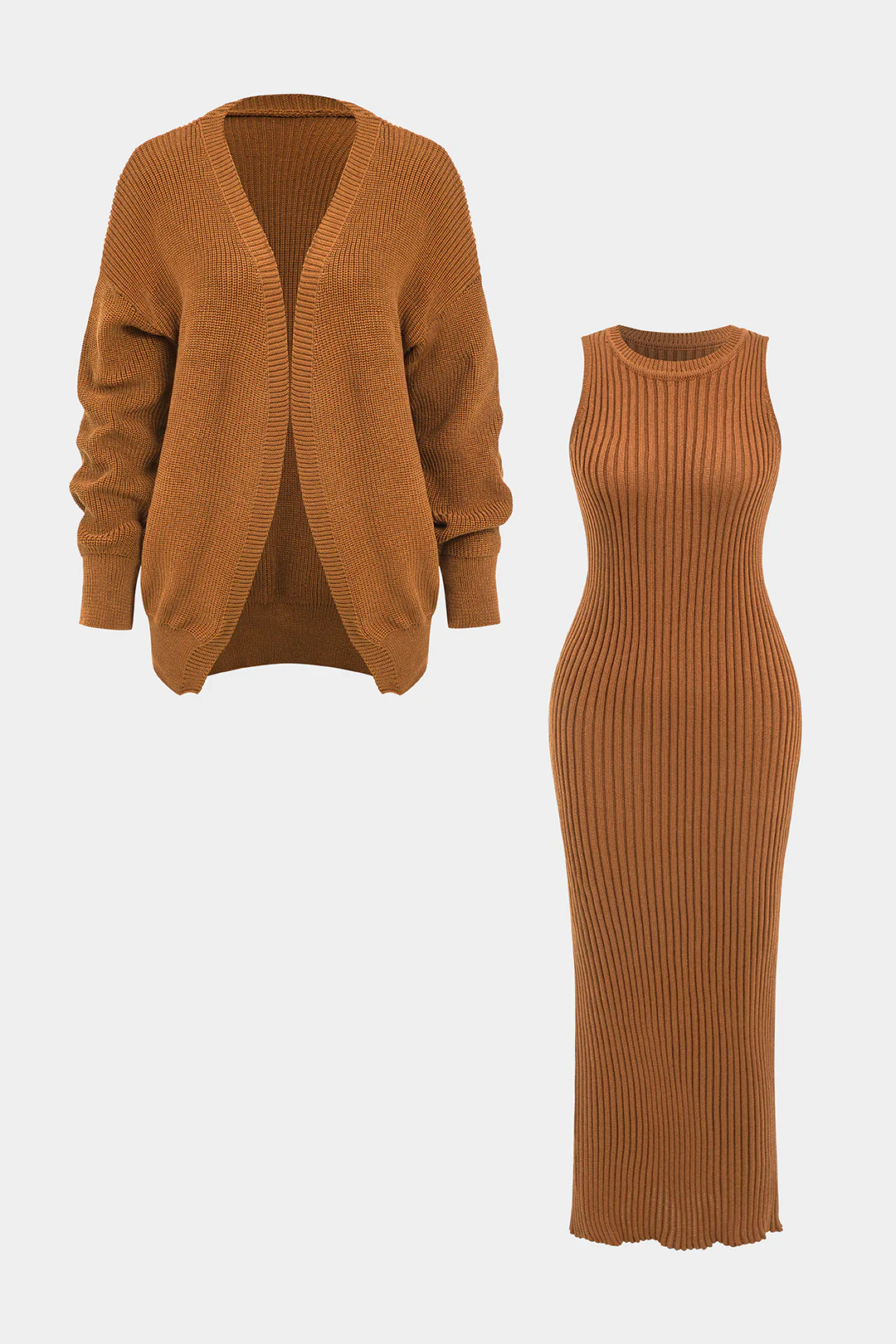 Ribbed Knit Dress And Cardigan Set