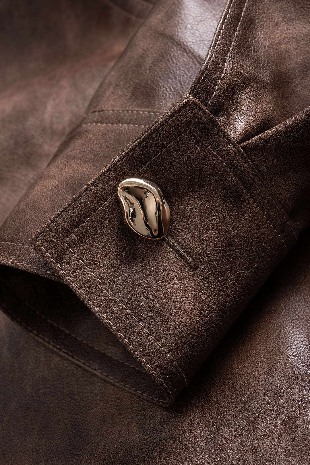 Faux Leather Button Long-Sleeve Top