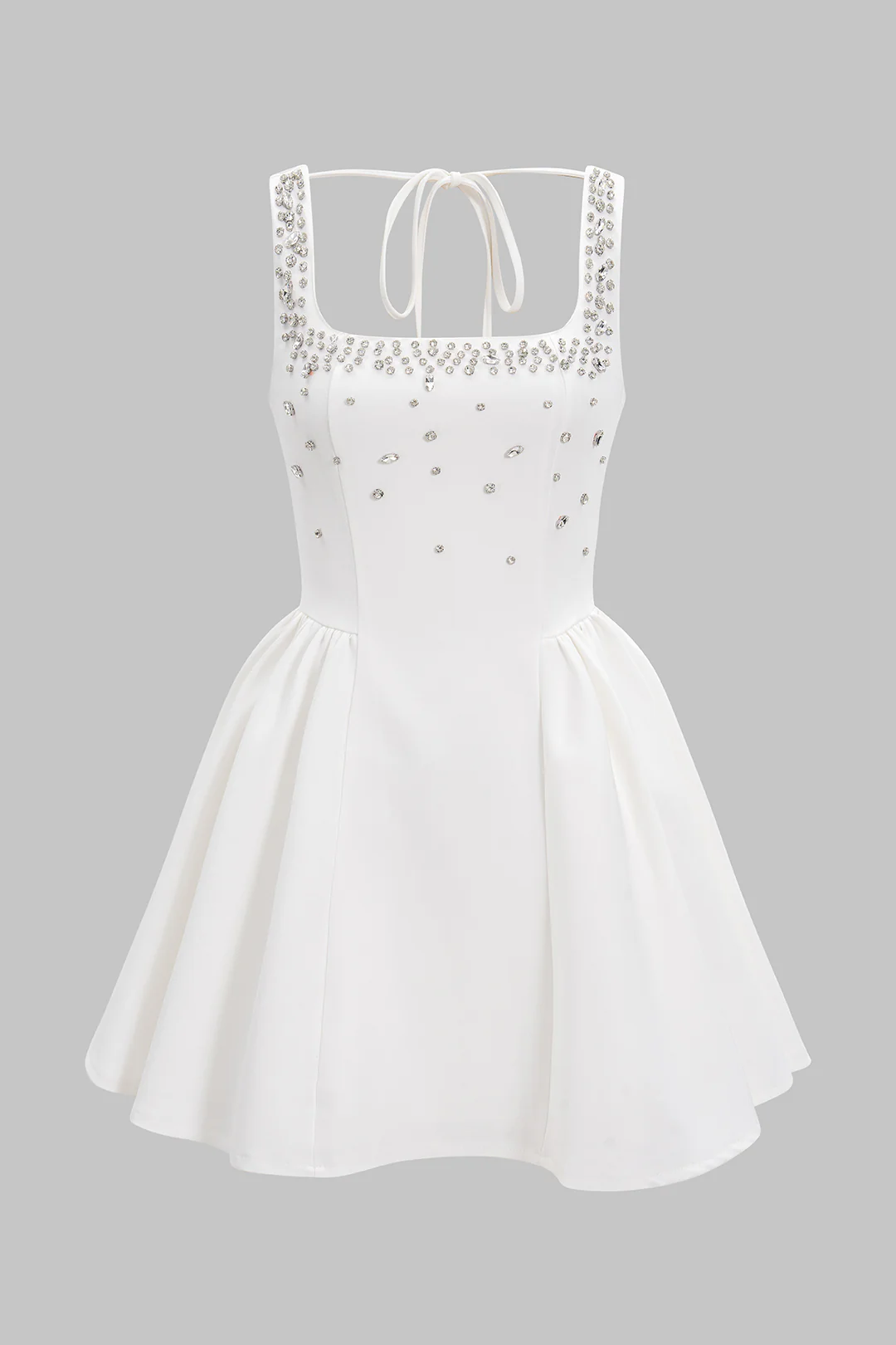 Square Neck Rhinestone Ruched Sleeveless Mini Dress