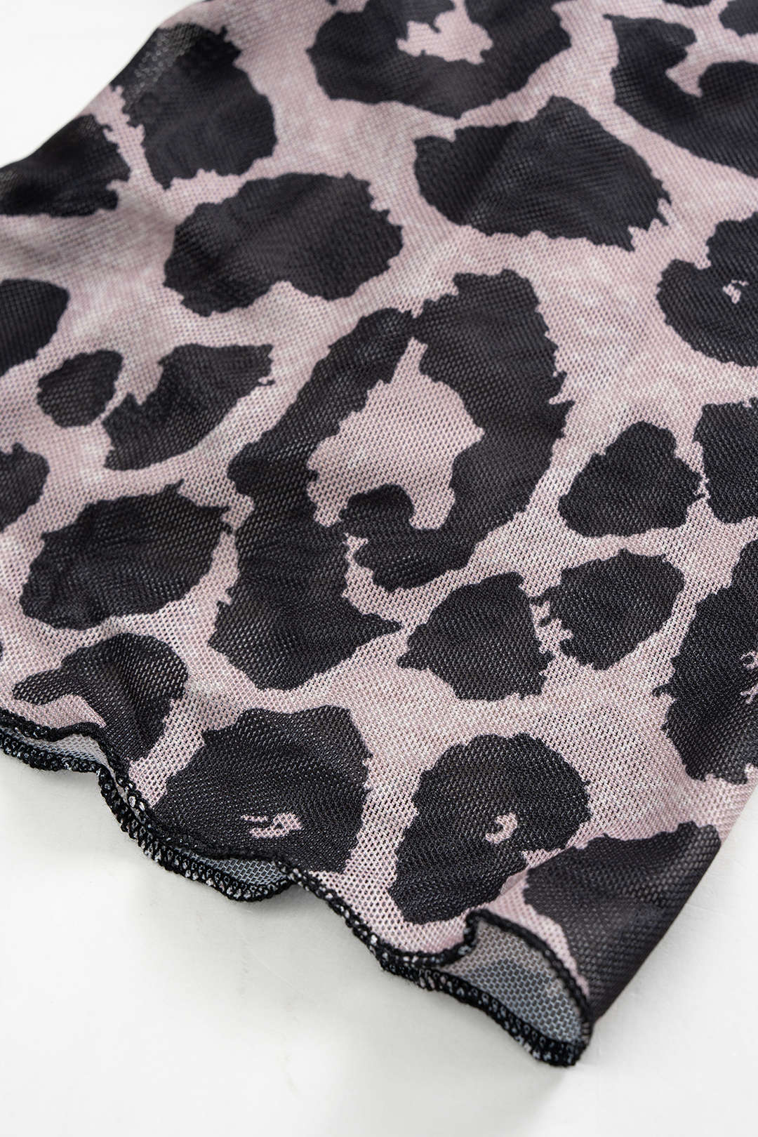 Leopard Print Mesh Backless Long Sleeve Midi Dress