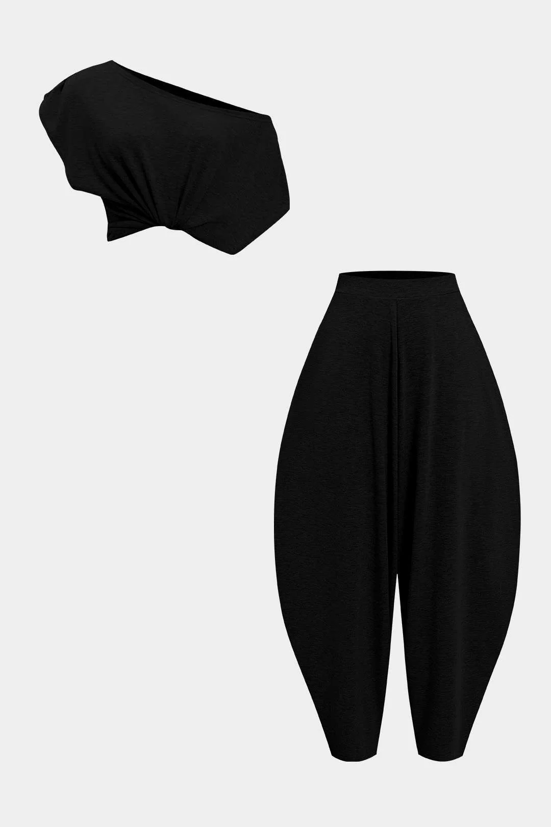 Asymmetrical Top and Barrel Pants Outfit Set