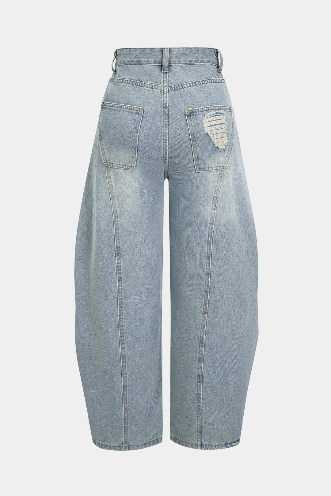 Denim Ripped Ruched Barrel Jeans