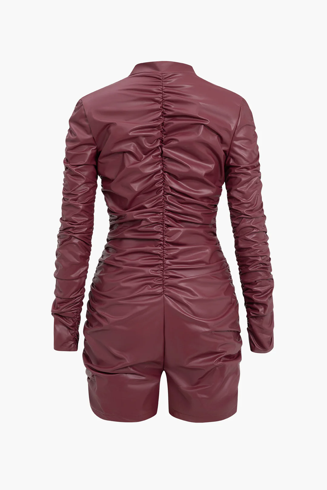 Solid Ruched High Elasticity Faux Leather Jumpsuit