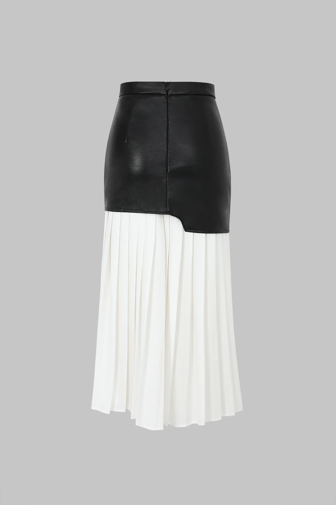 Contrasting Pleated Faux Leather Mid-length Skirt