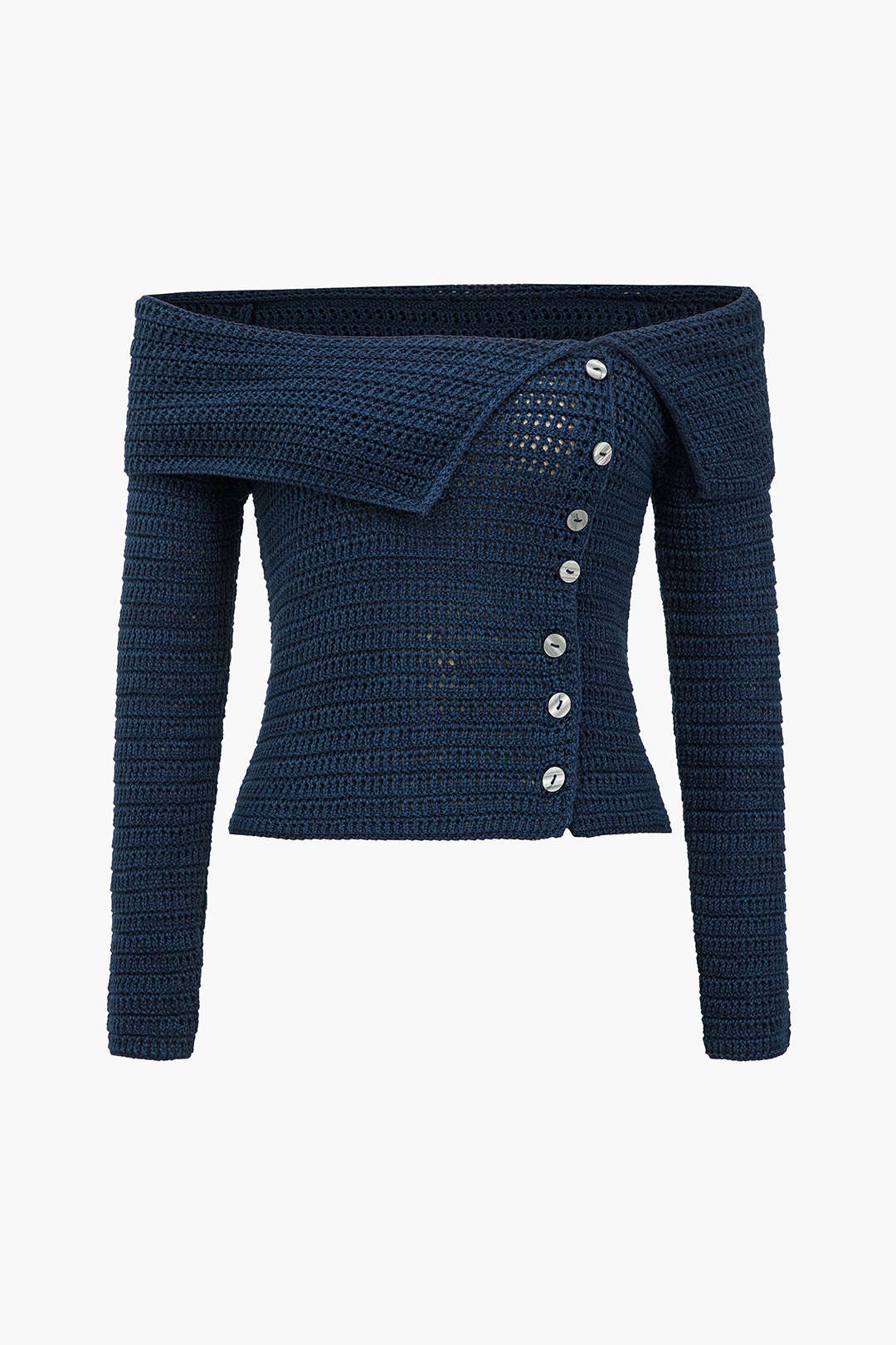 Knitted Button Asymmetric Long-Sleeve Top