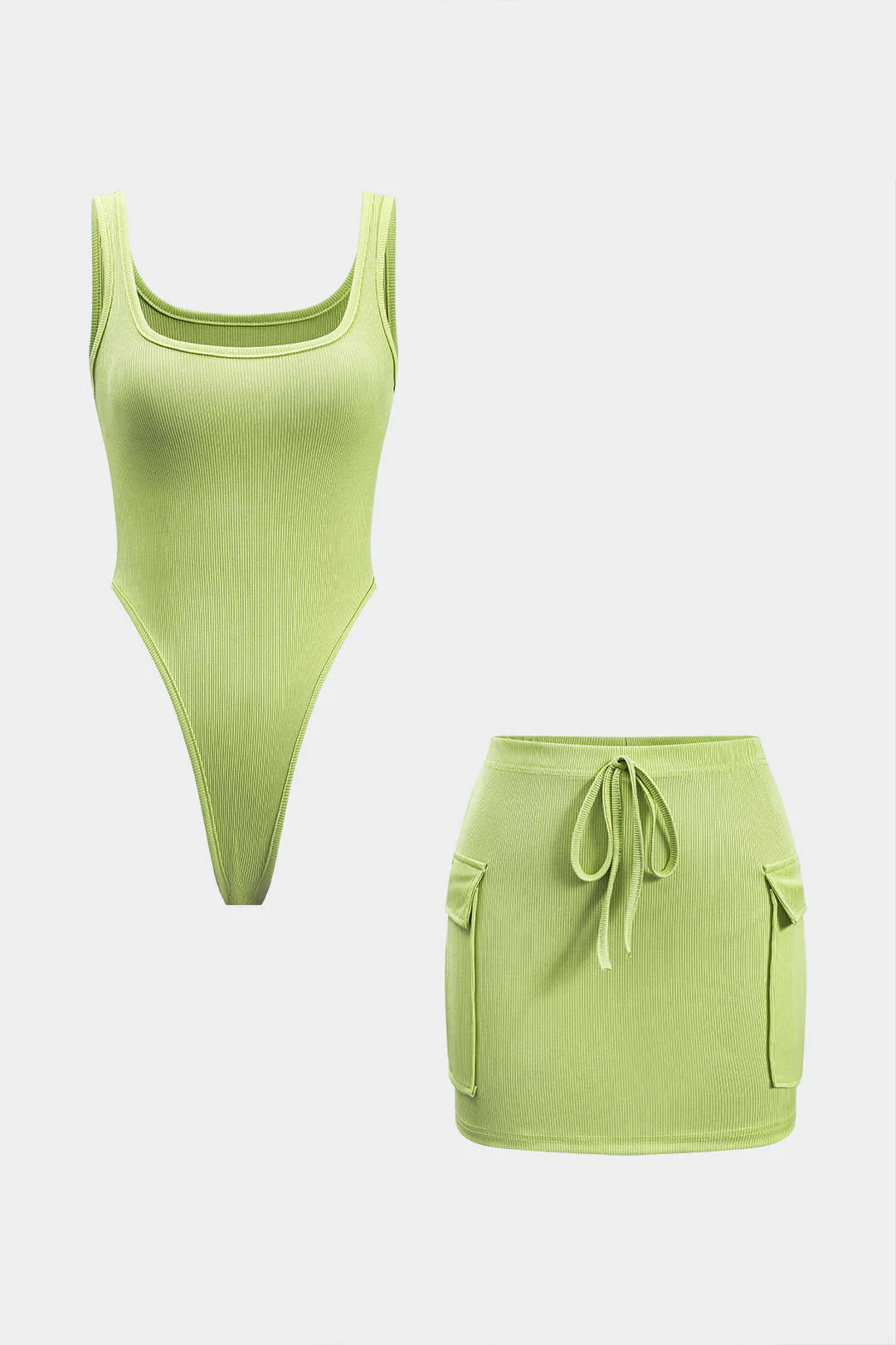 Sleeveless Bodysuit and Tie-Front Pocket Skirt Combo