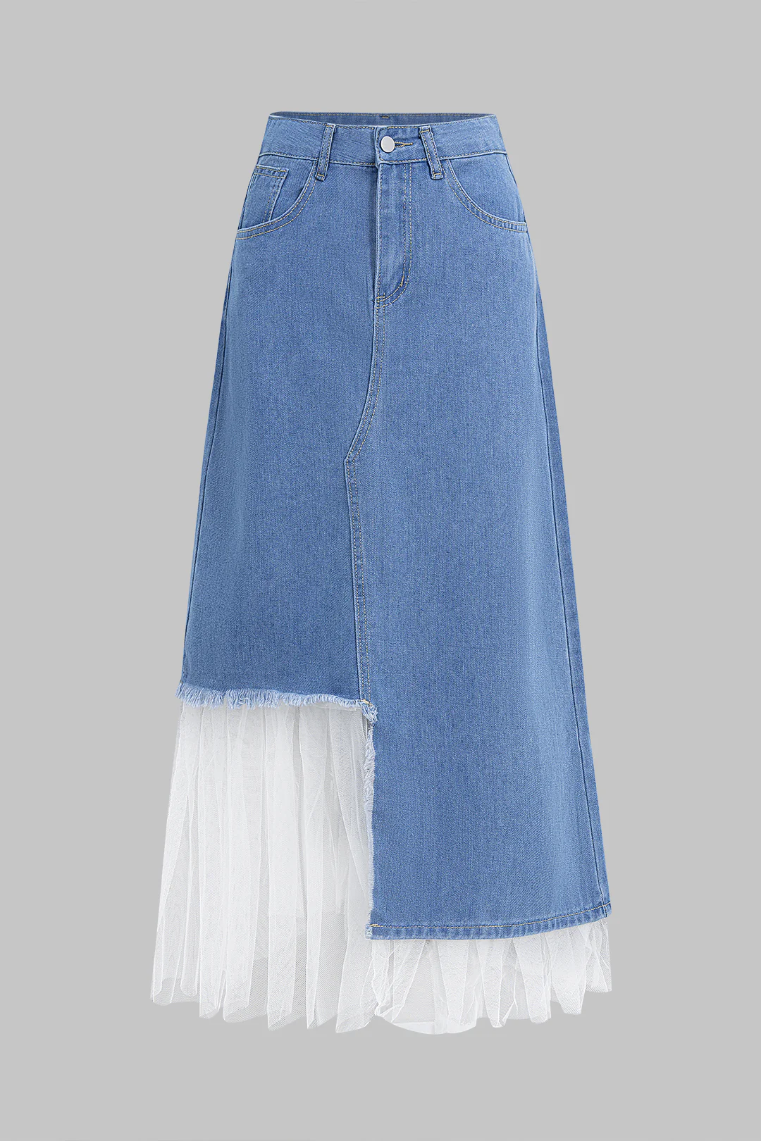 Denim Asymmetrical Patchwork High-Waisted Skirt