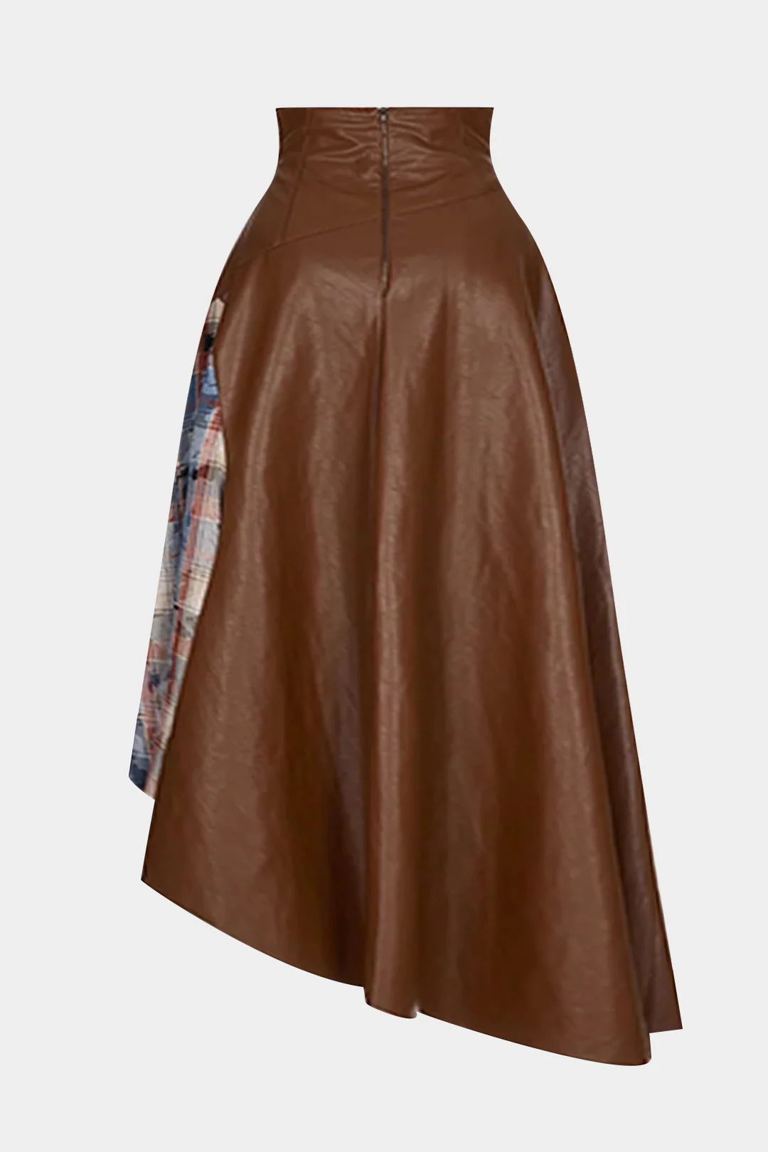 Faux Leather Patchwork Asymmetric Skirt