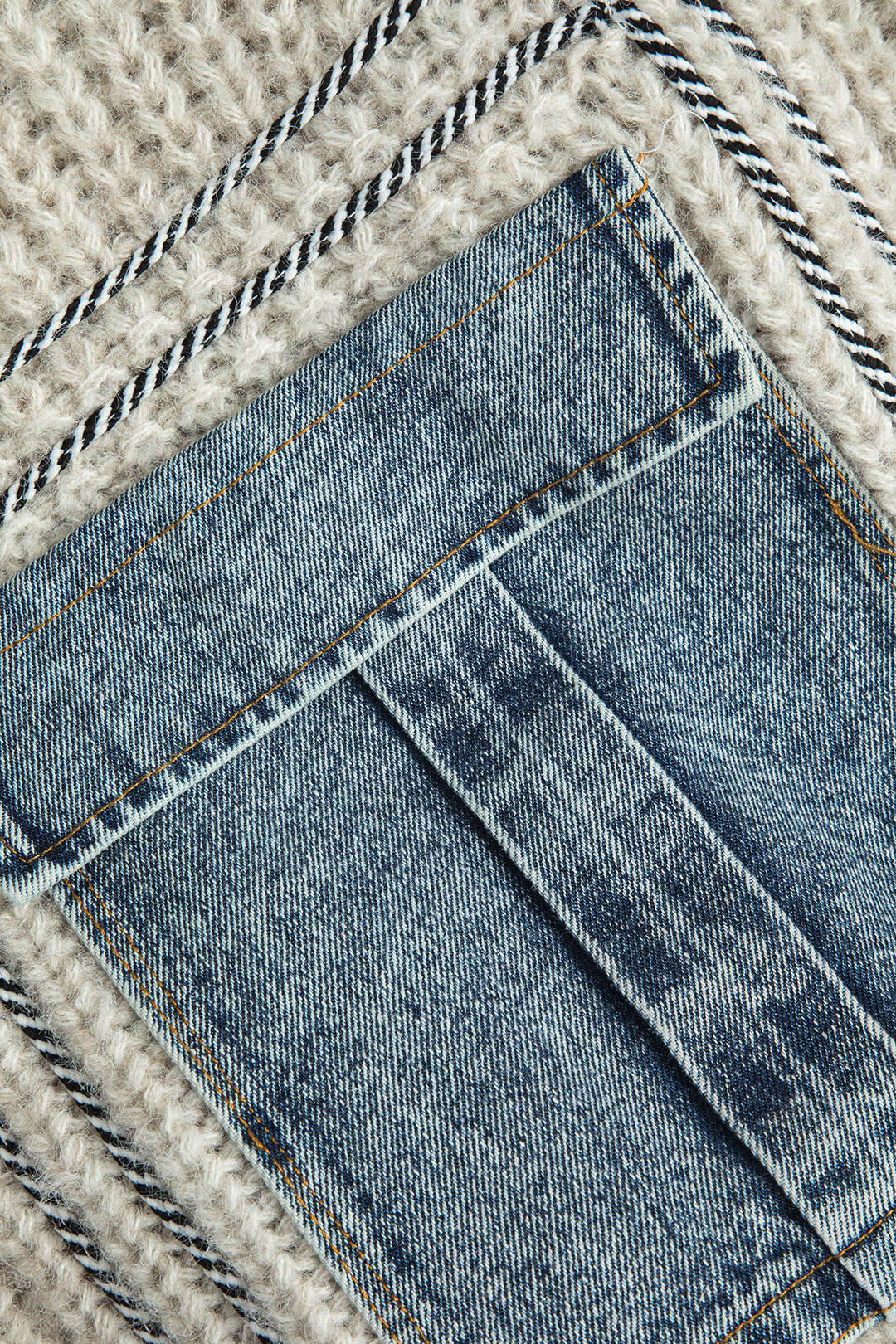 Denim Patchwork Button Pocket Cardigan Sweater