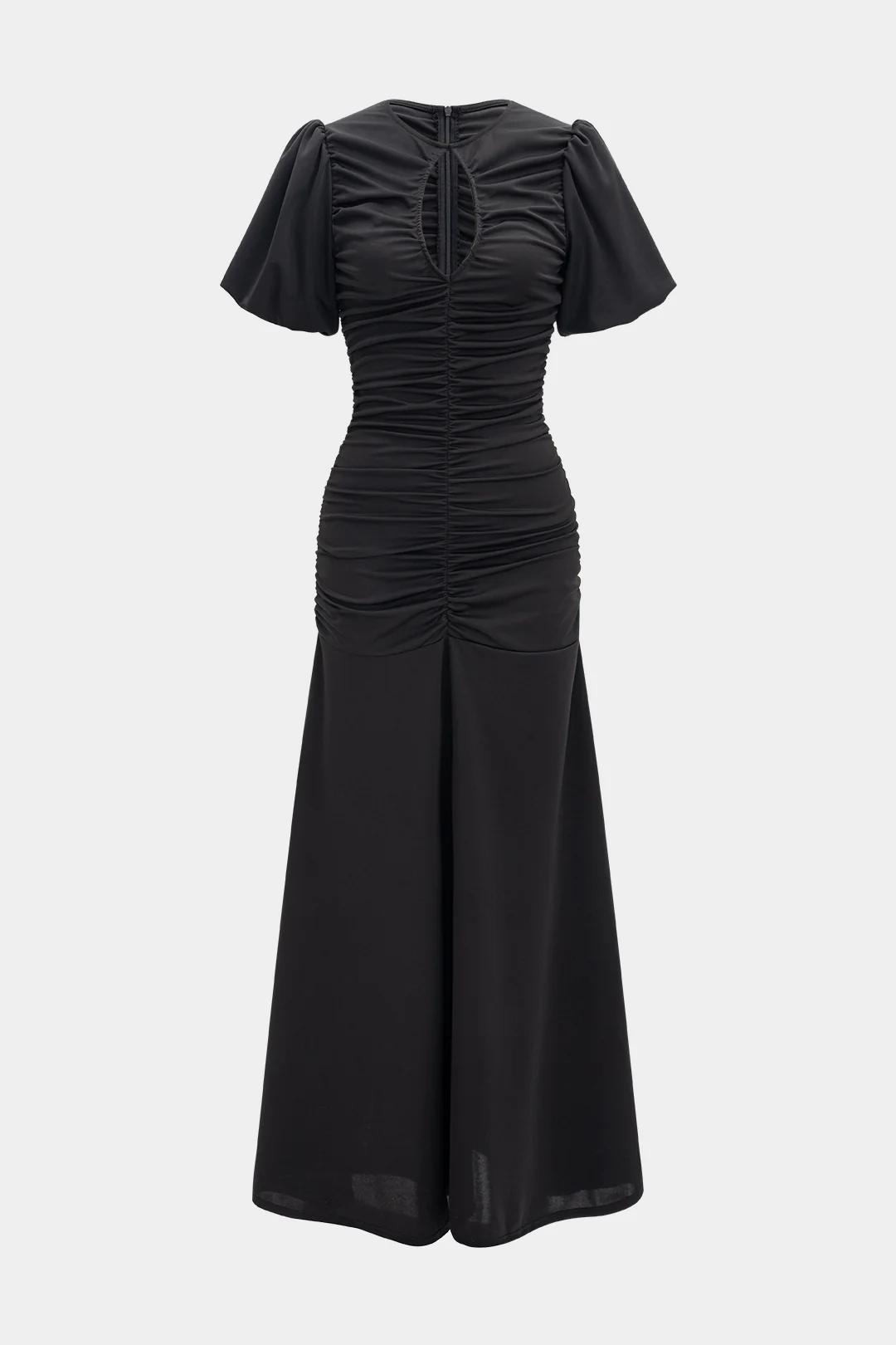 Round Neck Ruched Cut Out Short Sleeve Maxi Dress