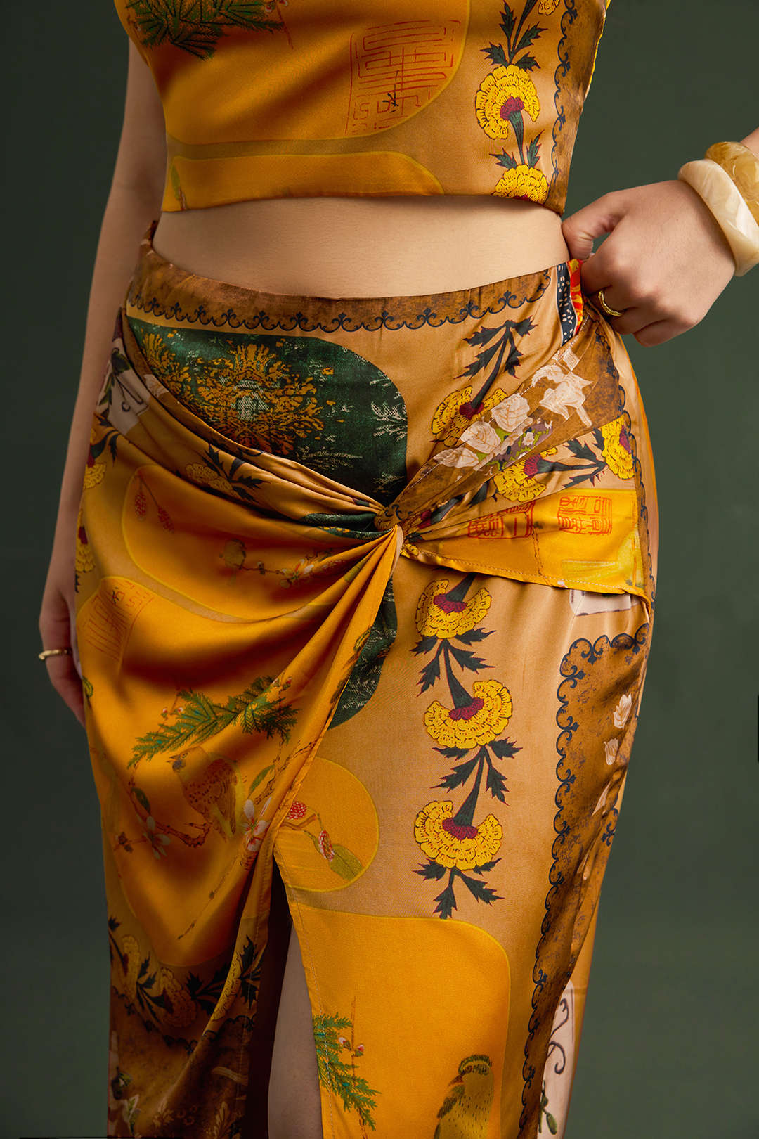 Plus Size Bohemian Pattern Zipper High Waist Twist Knot Skirt