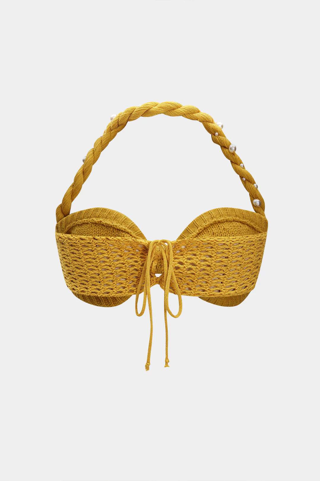 Knit Pearls Decor Halter Neck Braided Tie-Up Tank Top