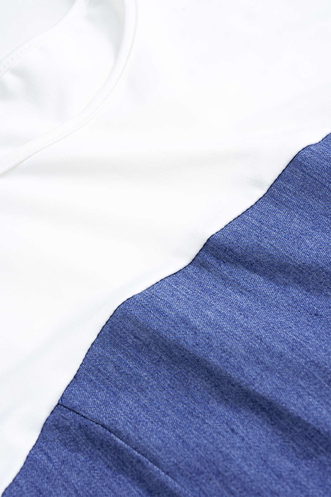 Denim Patchwork Pocket Button-Belted Short Sleeve Dress