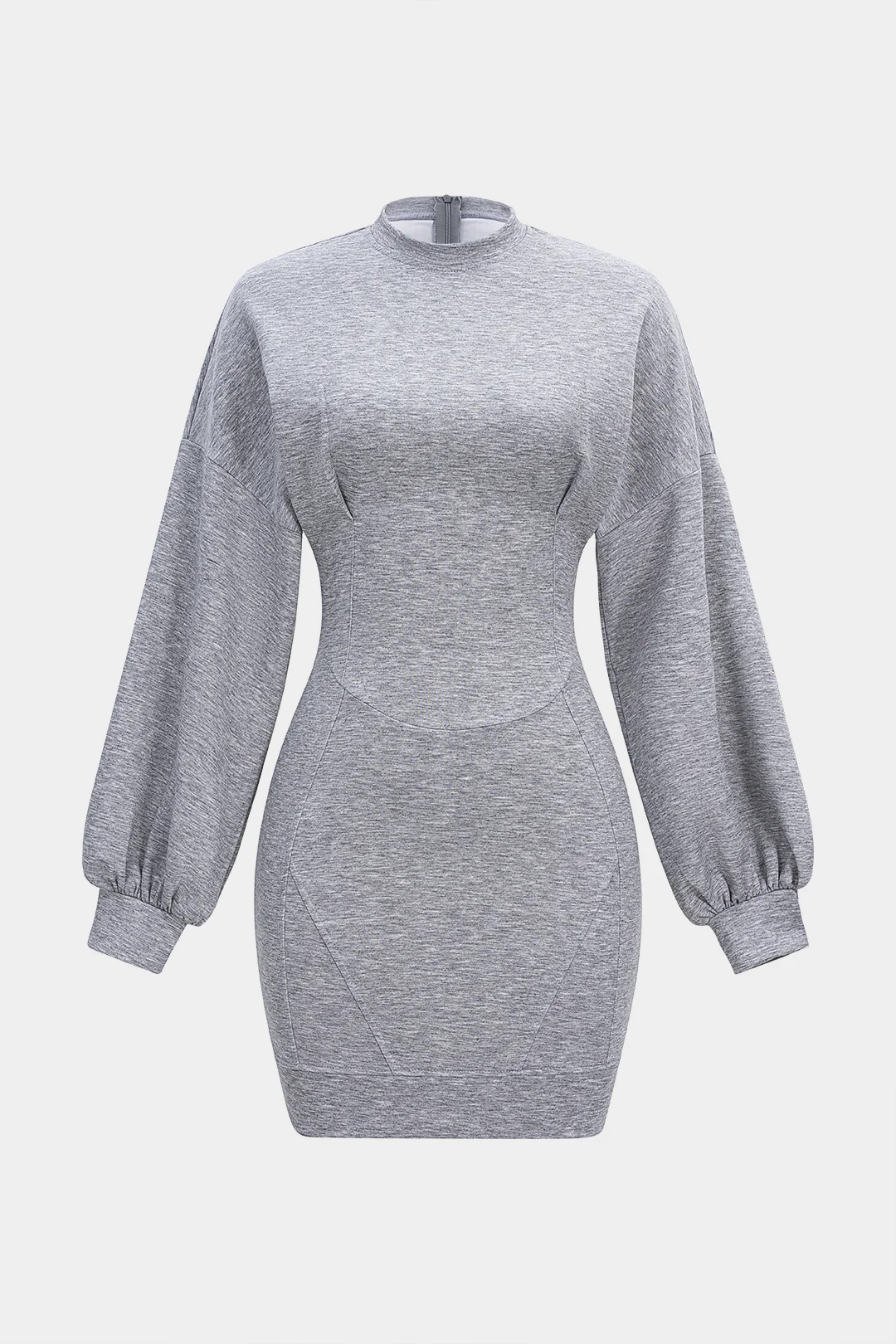 Lantern Sleeve Zipper Mini Dress