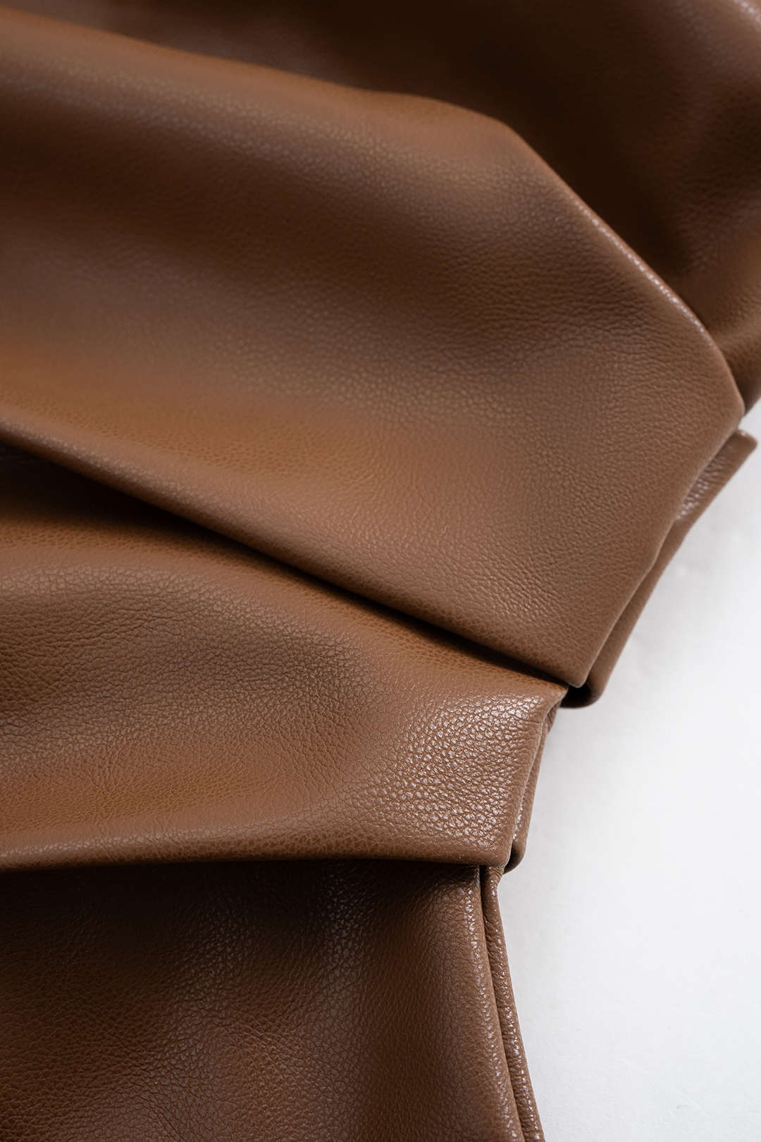 Faux Leather Asymmetric Shoulder Ruched T-Shirt