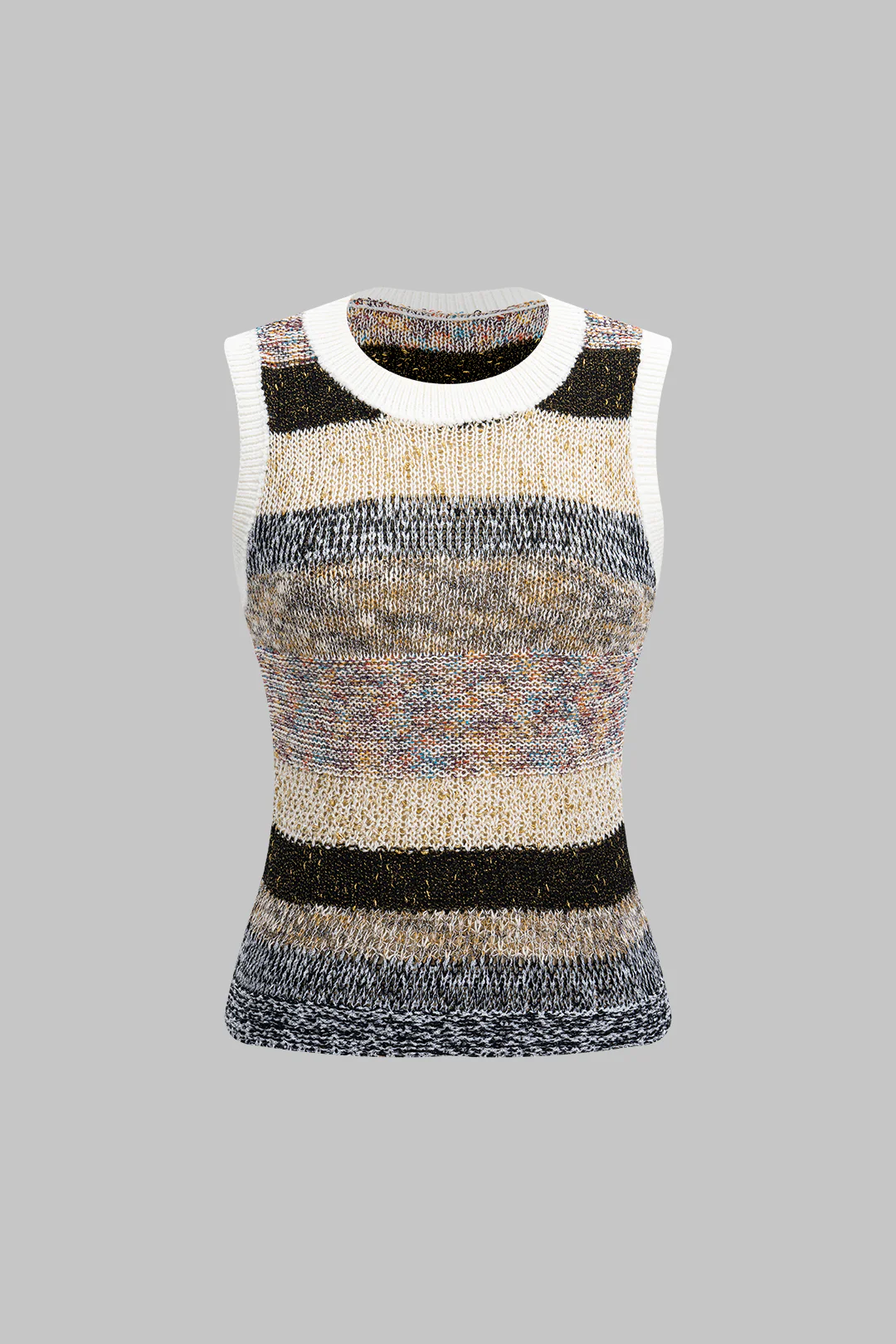Knit Stripes Contrast Round Neck Tank Top