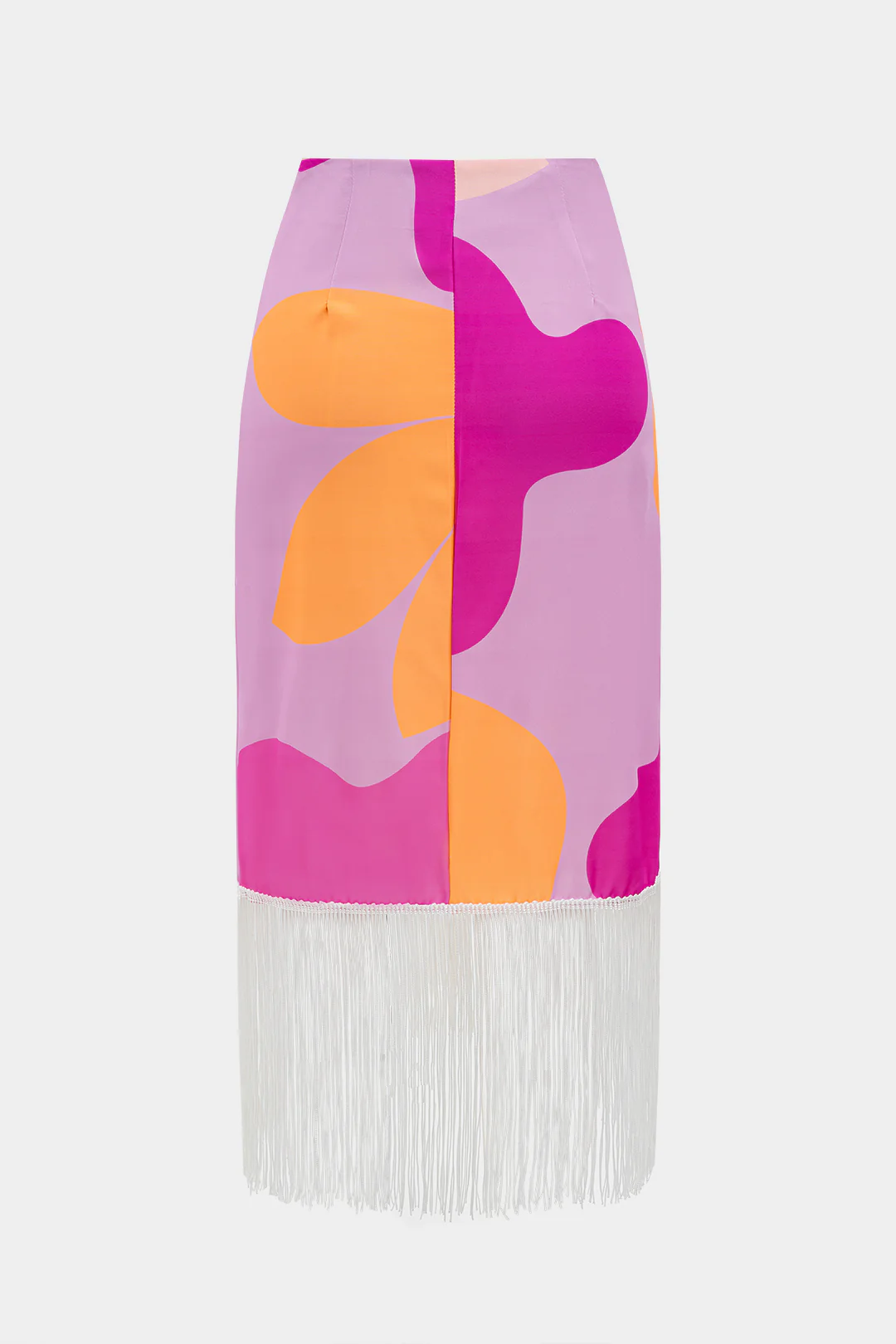 Abstract Print Ruched Asymmetric One-Shoulder Long Sleeve Top and Fringe Skirt Set