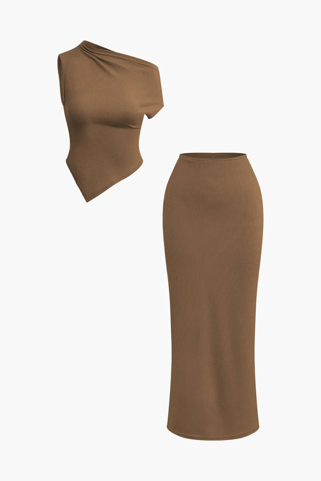 Asymmetrical Twist Top and High-Waist Maxi Skirt Outfit Set