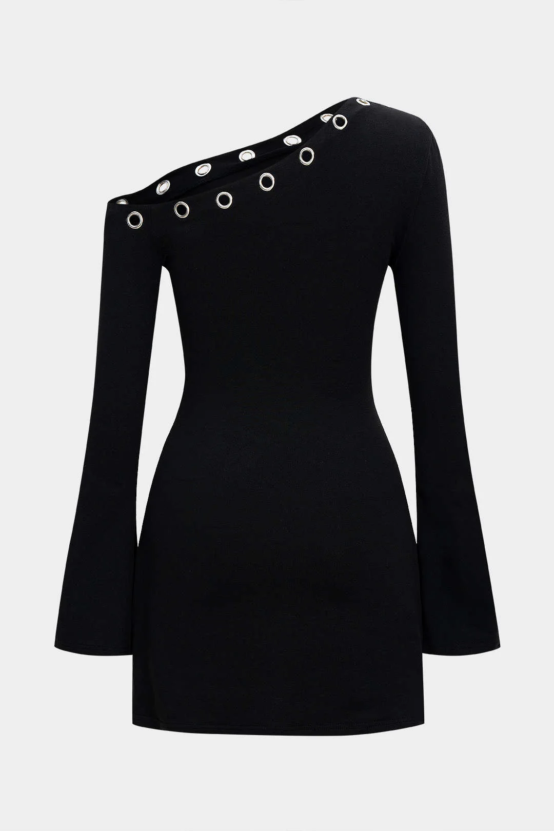 Asymmetrical Neck Cut Out Long Sleeve Mini Dress