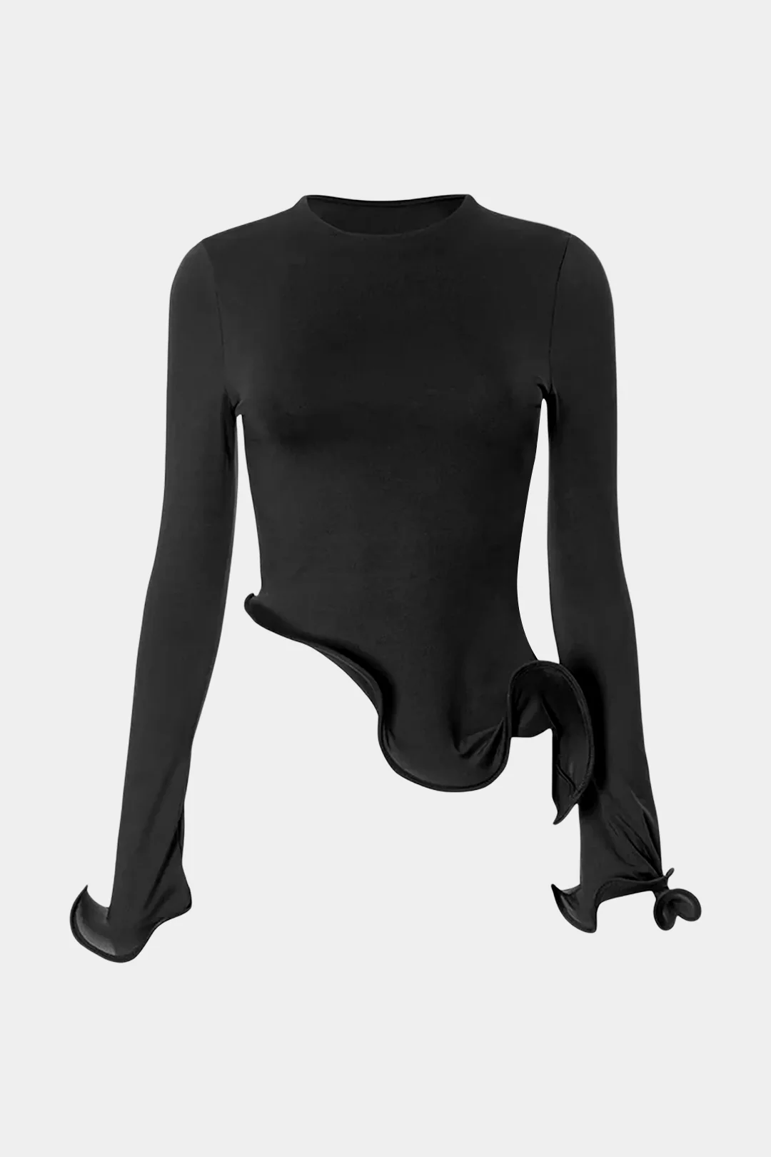 Round Neck Ruffled Long Sleeve Top