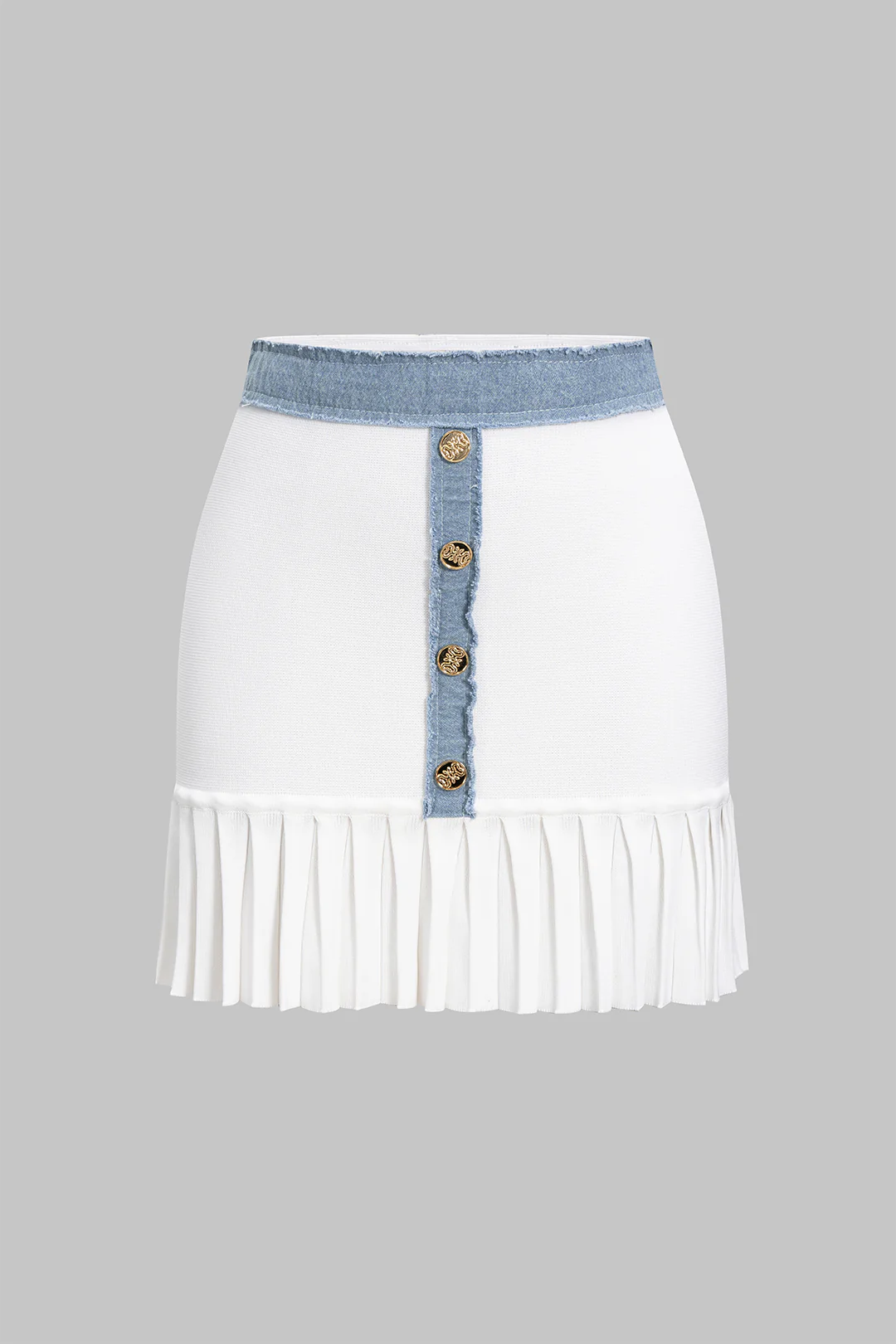 Knit Textured Pleated Button Patchwork Skirt