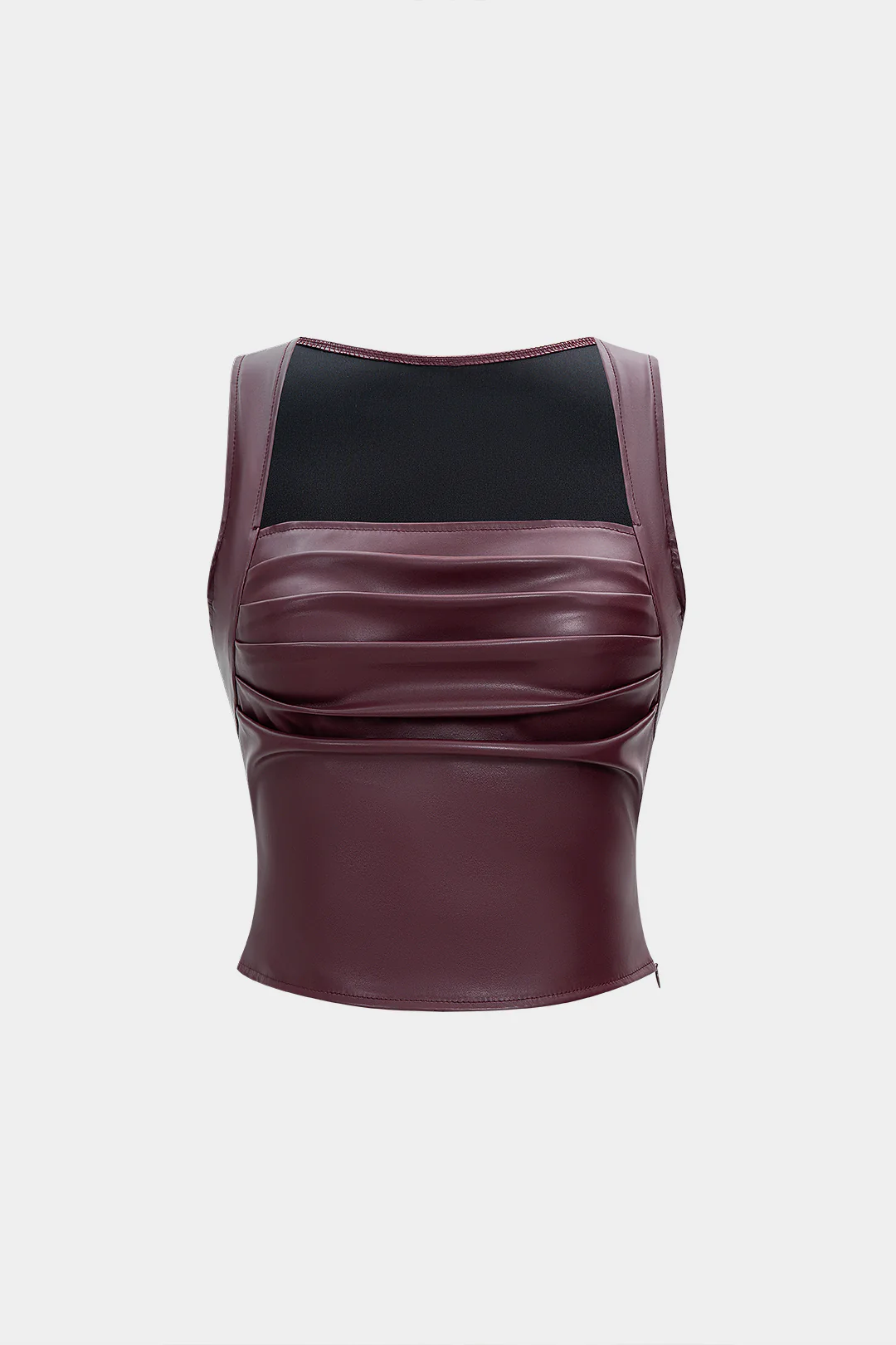 Faux Leather Pleated Tank Top