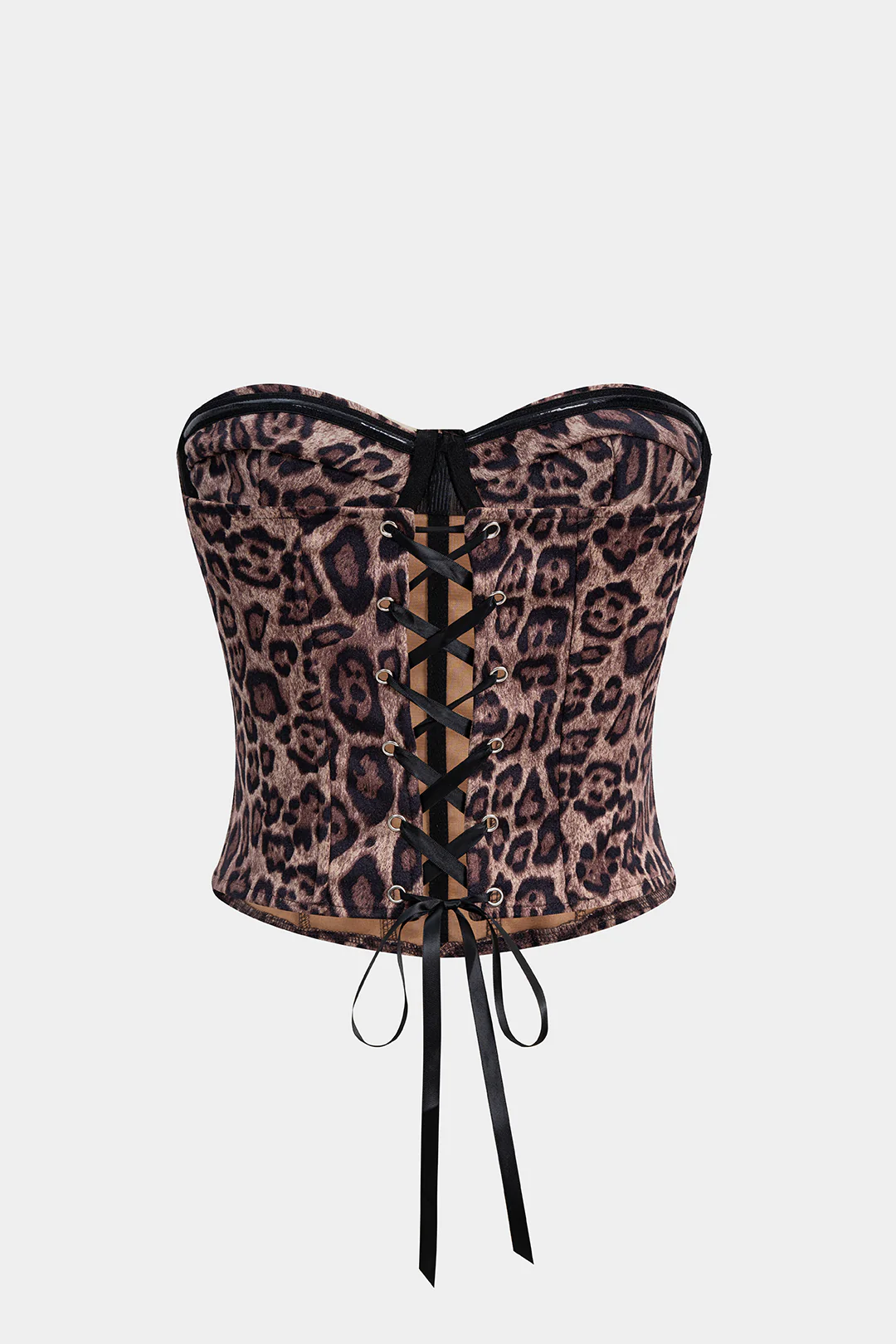 Leopard Print Suede Tie-Back Underwire Strapless Tube Top