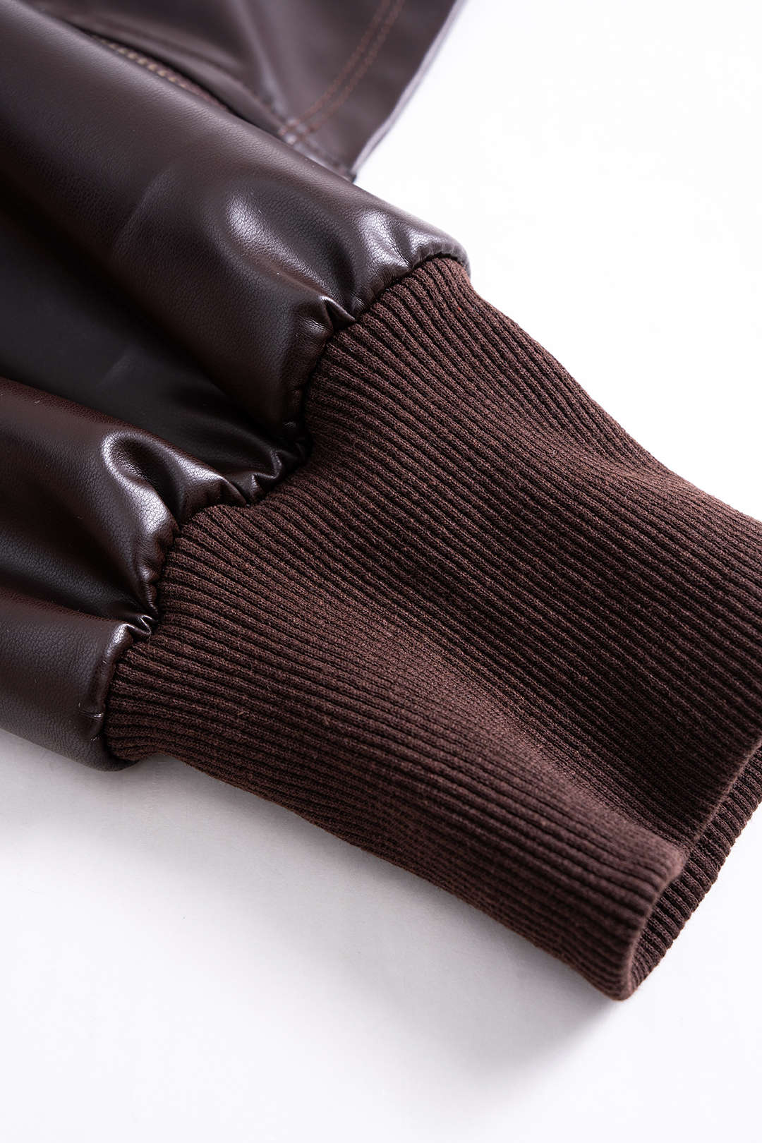 Faux Leather Zip-up V-Neck Long Sleeve Waist-Cinching Top