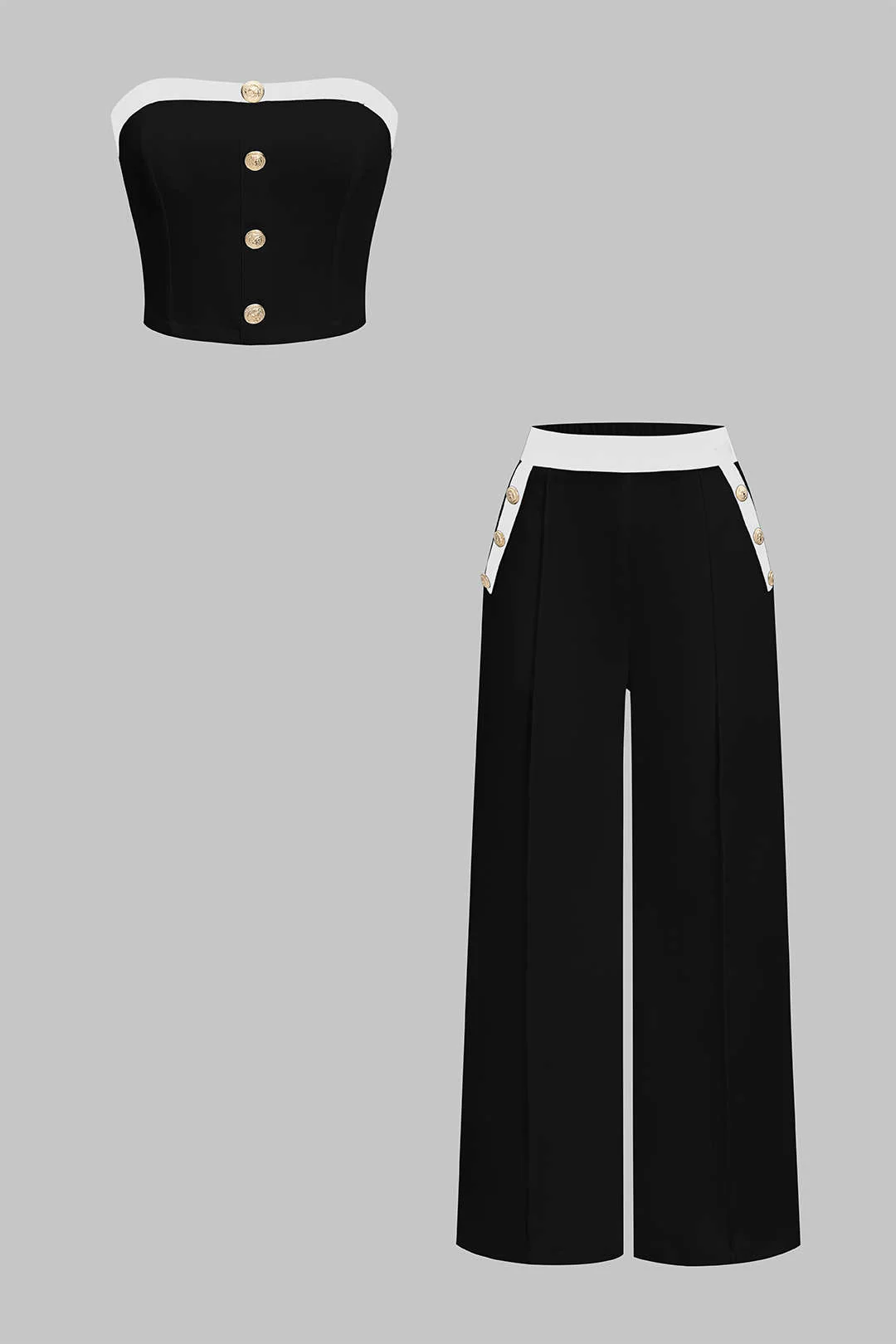 Contrast Tube Top And Wide Leg Trousers Set