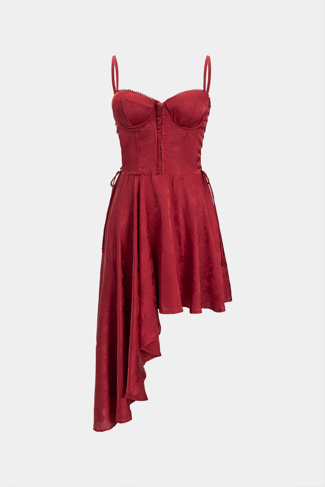 Jacquard Bustier Slip Asymmetrical Sleeveless Midi Dress