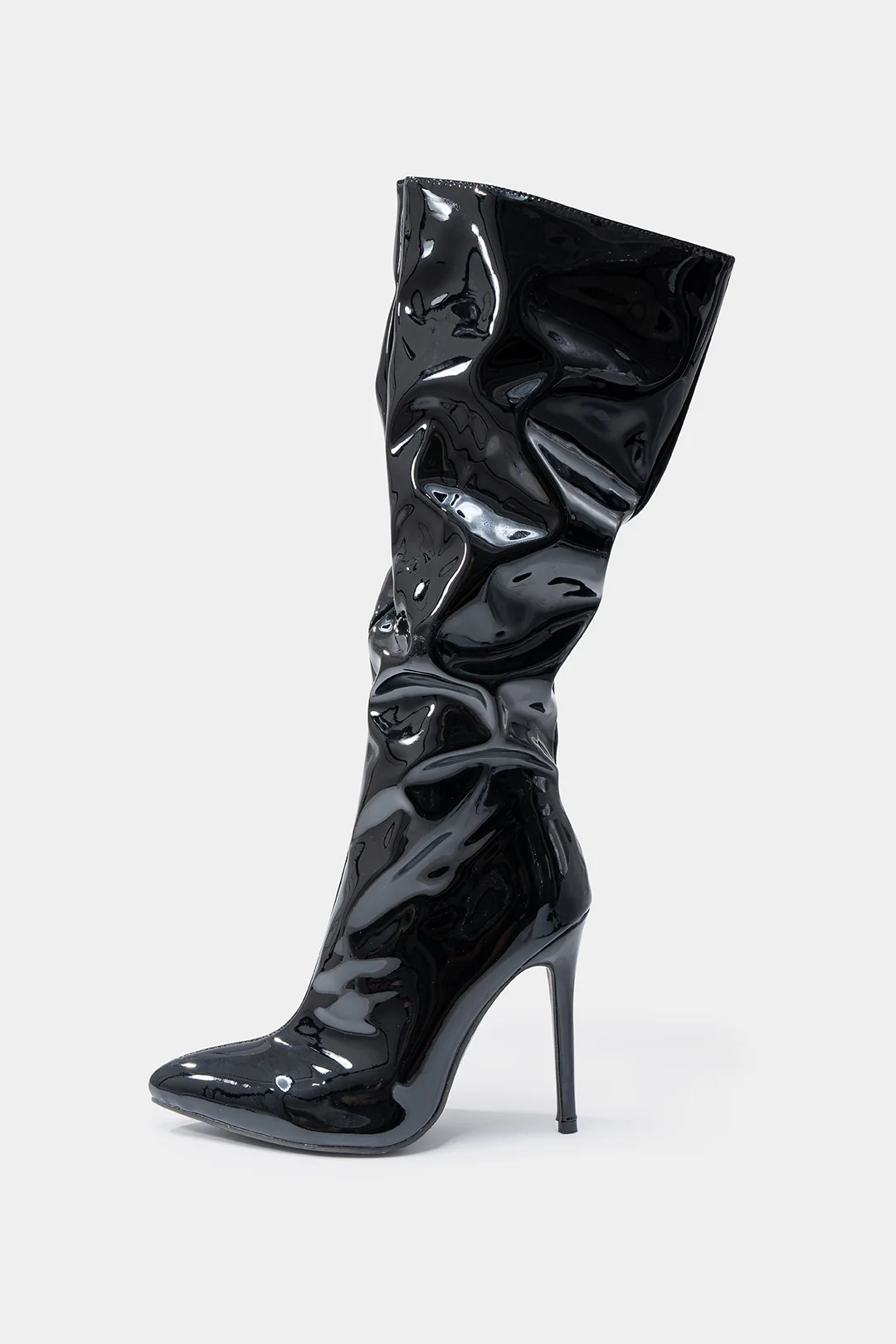 Leather Wrinkle Pointed Toe Mid Calf Boots
